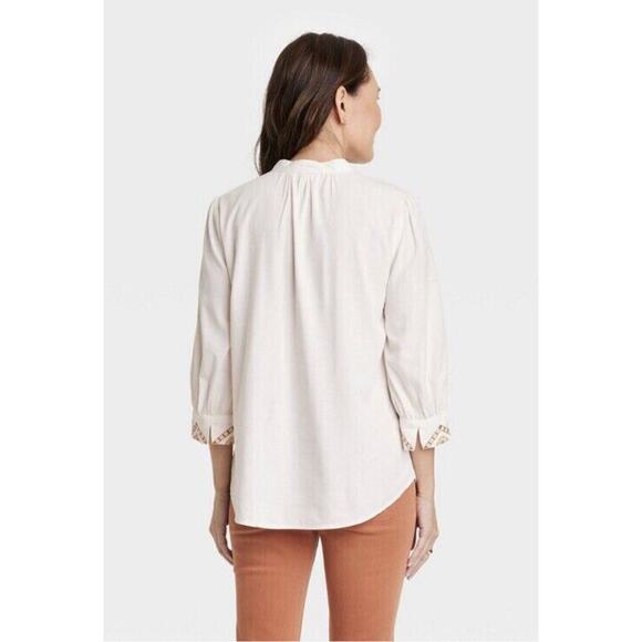 NWOT Knox Rose Bishop Embroidered 3/4 Sleeve Top Cream Boho Size L - Picture 2 of 3